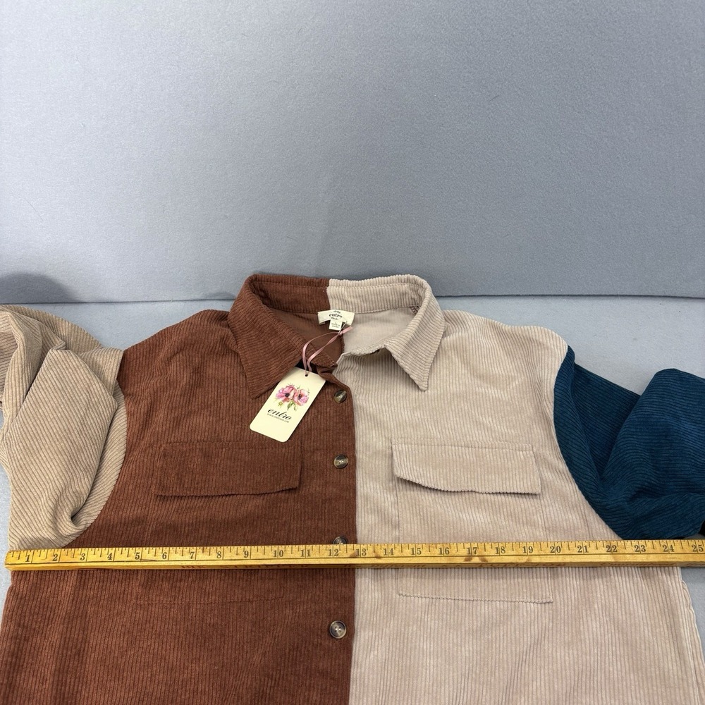 Entro Womens Large Corduroy Colorblock Shacket Tunic Cottage Boho Casual Preppy - Picture 8 of 12